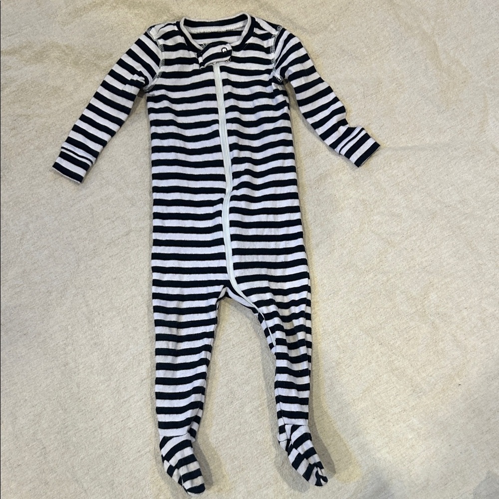 Primary Black and White Striped Baby 6-9 Months Footie Onesie
